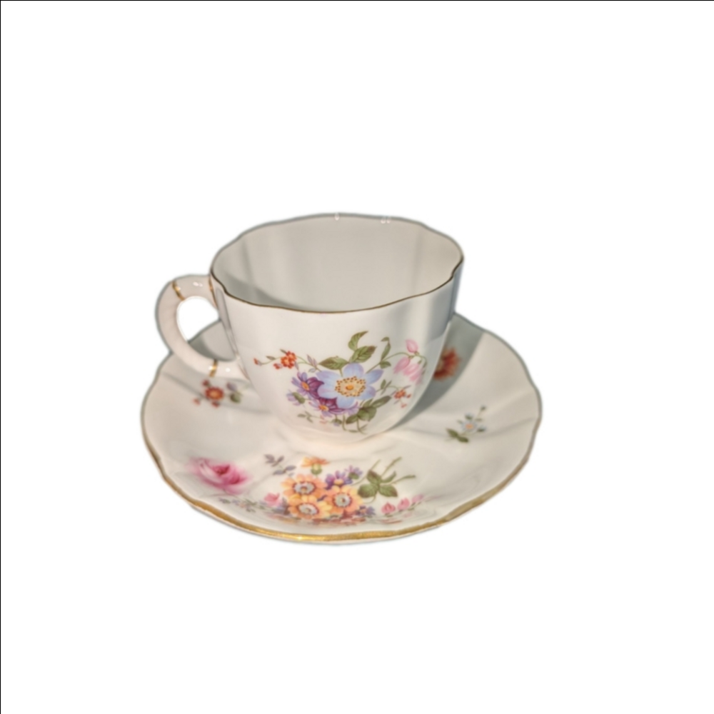 Royal Crown Derby DERBY POSIES Cup and Saucer Set Small inner design gold rim